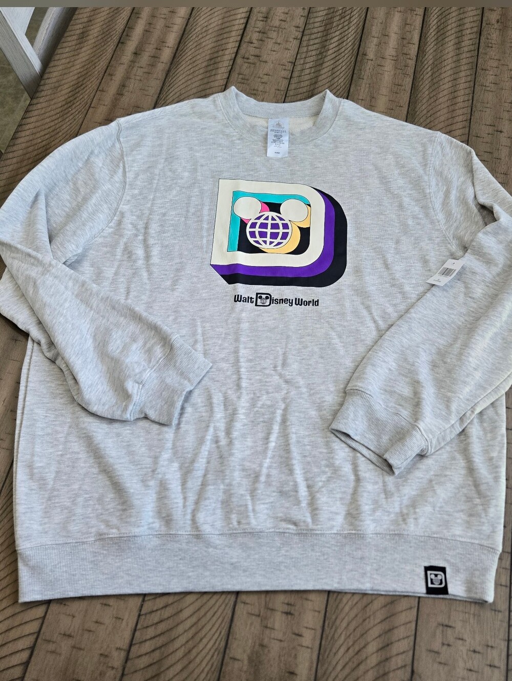 *NEW* Disney Light Gray Crewneck Sweatshirt with Retro Globe Graphic